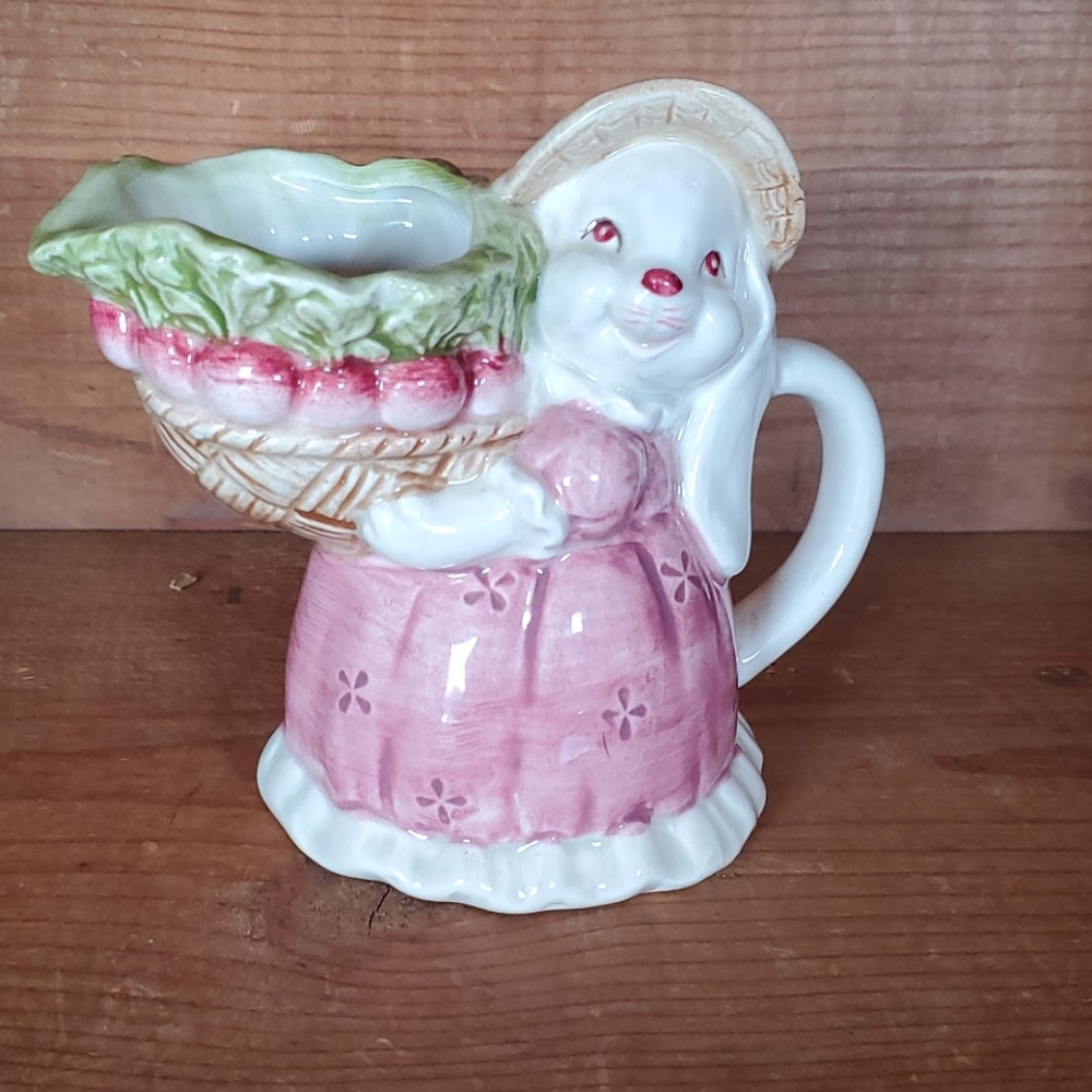 Bunny Rabbit Pitcher Vase Hand Painted Otagiri